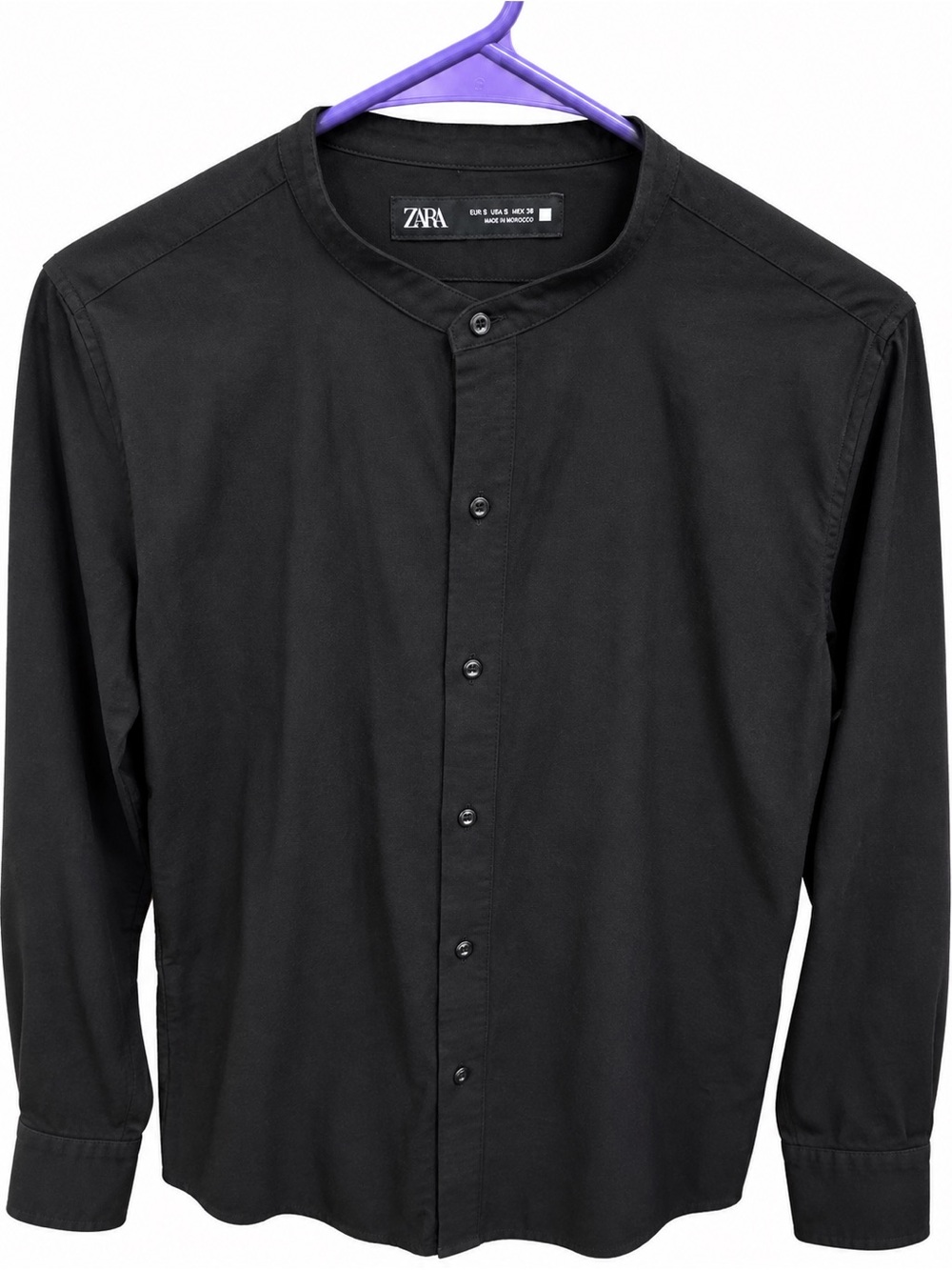 ZARA Black Band-Collar Long-Sleeve Dress Shirt